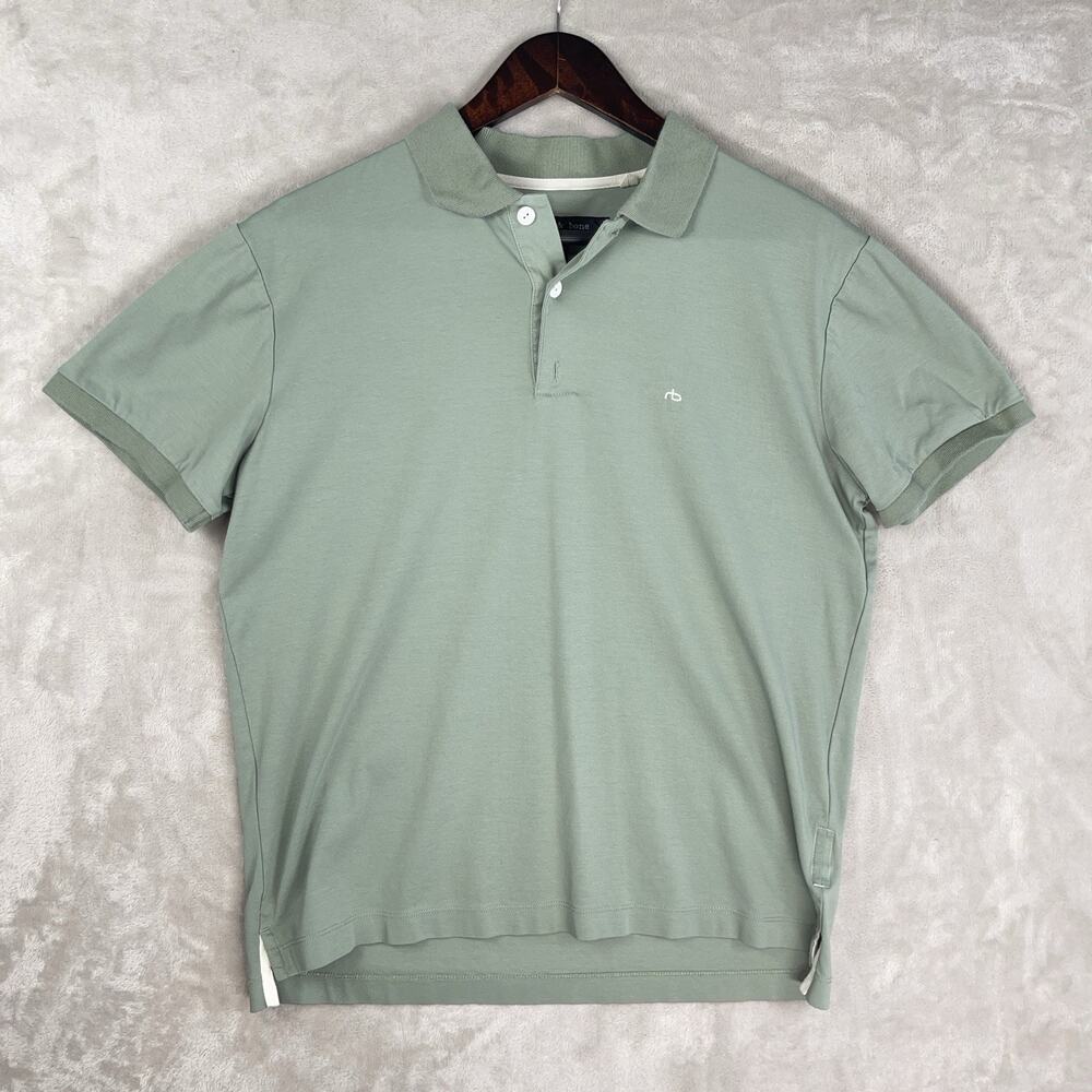 Rag & Bone Hyper Laundered Pique Polo Shirt Green Fog Men's Med Quiet Luxury